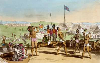 Un Ukhara con vista al campamento del residente británico, de 